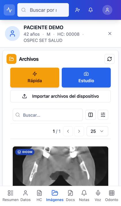 La ficha del paciente en el celular